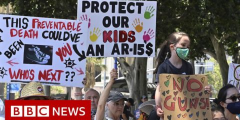 Tens of thousands march for gun control in US after Texas school shooting - BBC News